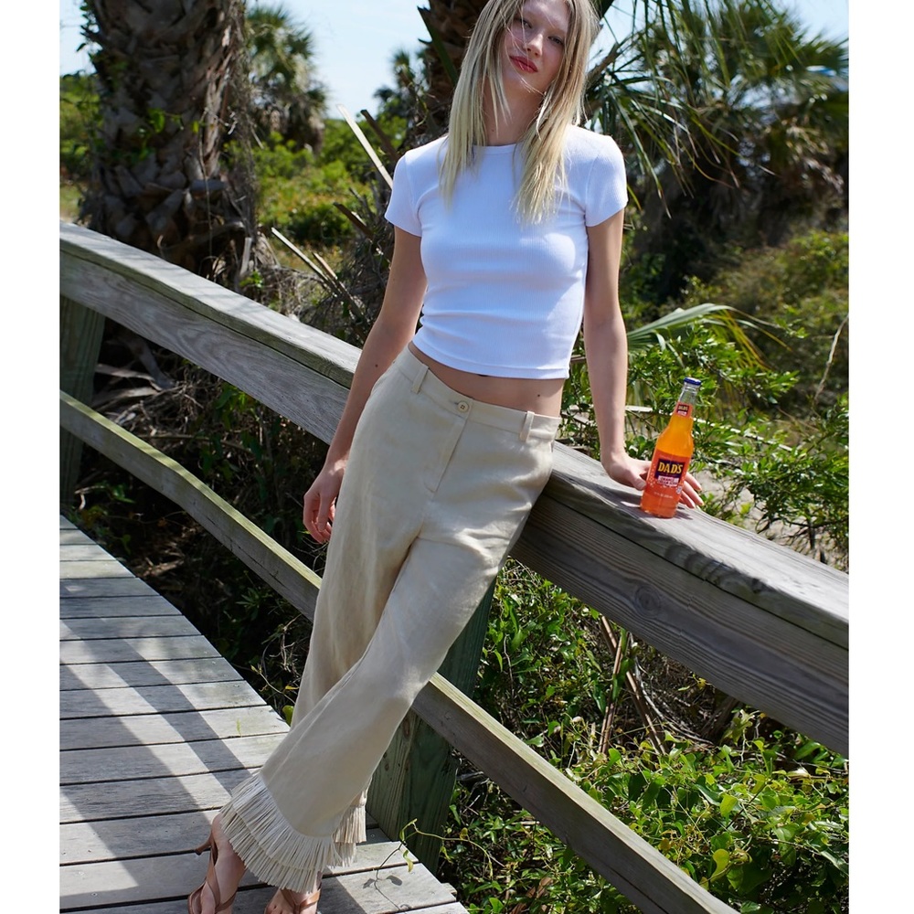 JCREW INGRID FRINGE TRIM PANT IN LINEN SZ 00 NWT - Picture 2 of 7
